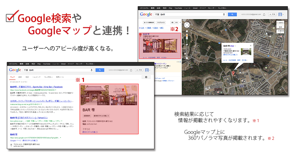 Google検索やGoogleマップと連携！